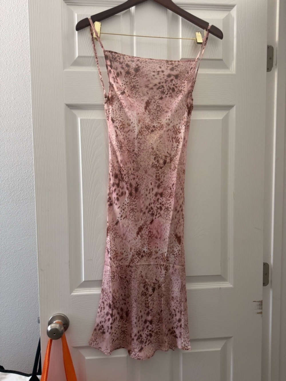 H&M Pink and Brown Satin Slip Mini Dress with Subtle Animal Print